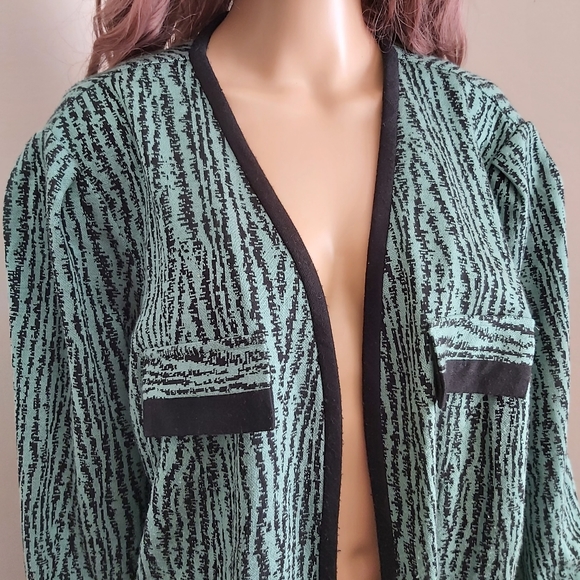 vintage union label Gracie Square open cardigan longline green black 𝗉𝗋int - Picture 3 of 12